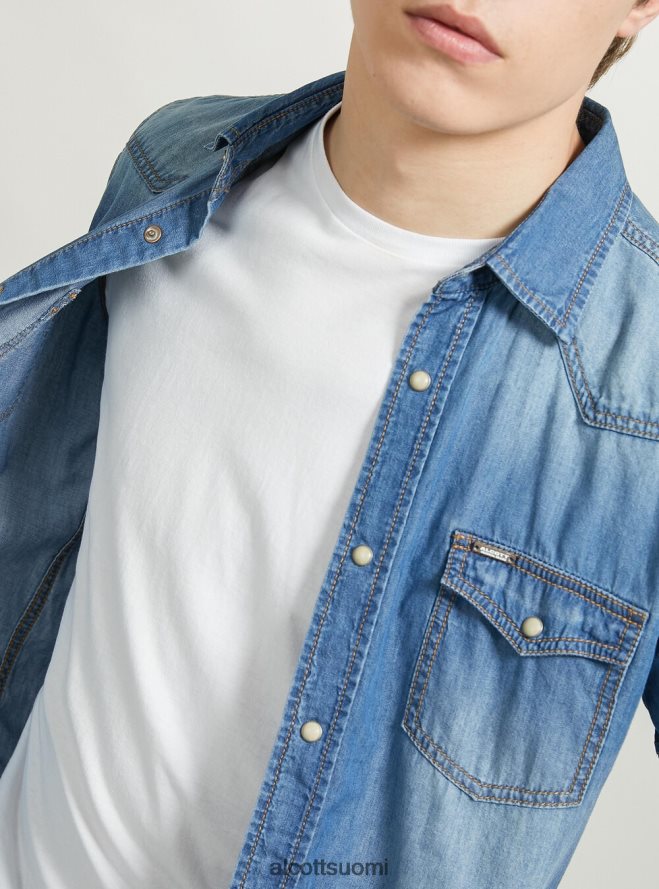 vaatetus fi Alcott miehet lyhythihainen denimpaita d006 taivaansininen HL28P0700