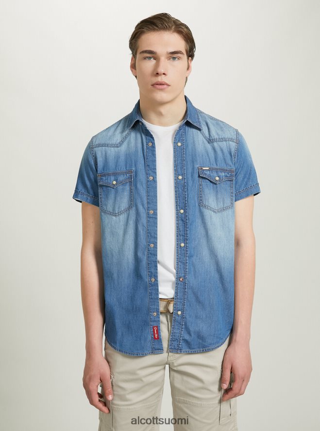 vaatetus fi Alcott miehet lyhythihainen denimpaita d006 taivaansininen HL28P0700