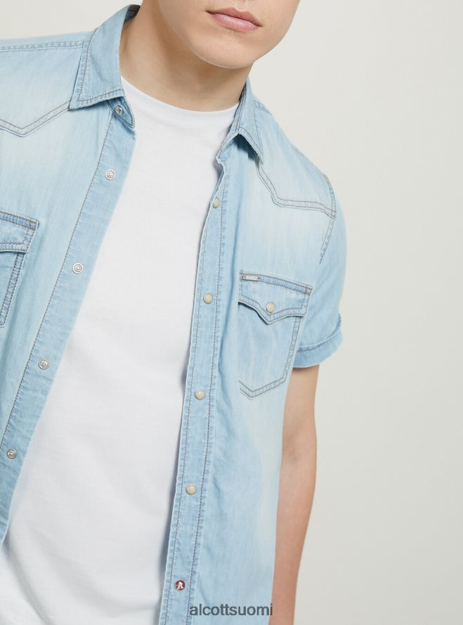 vaatetus fi Alcott miehet lyhythihainen denimpaita d006 taivaansininen HL28P0842
