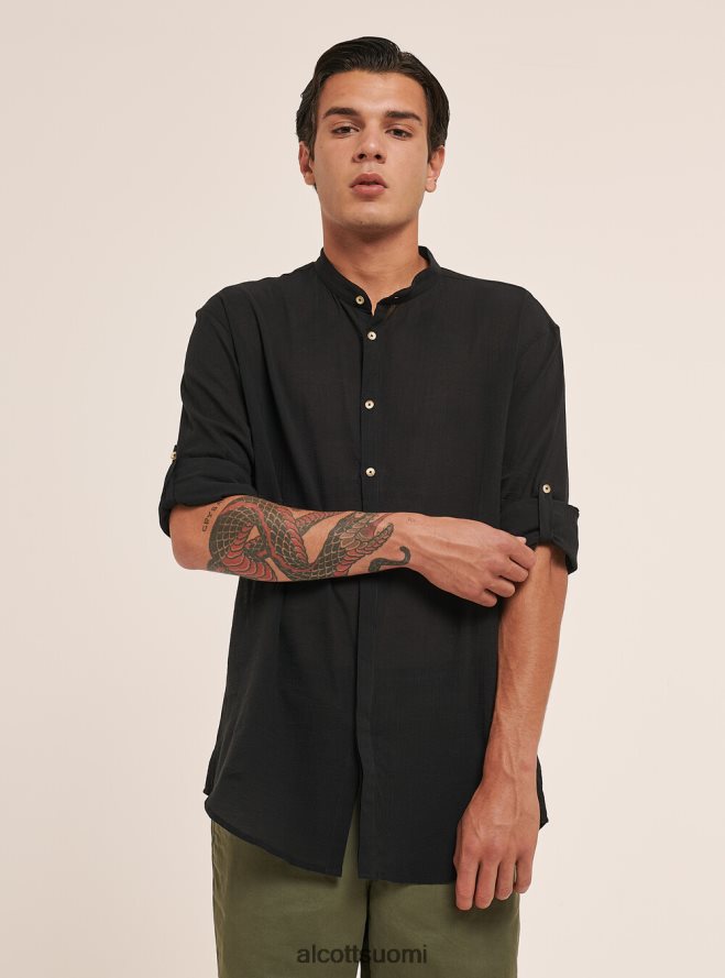 vaatetus fi Alcott miehet pitkähihainen puuvillapaita korealaisella kauluksella valkoinen HL28P0931