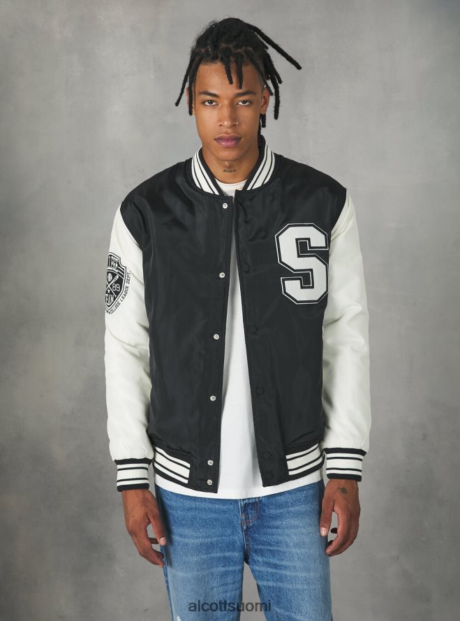 vaatetus fi Alcott miehet college-tyylinen bomber-takki kierrätetyllä pehmusteella bk1 musta HL28P0819