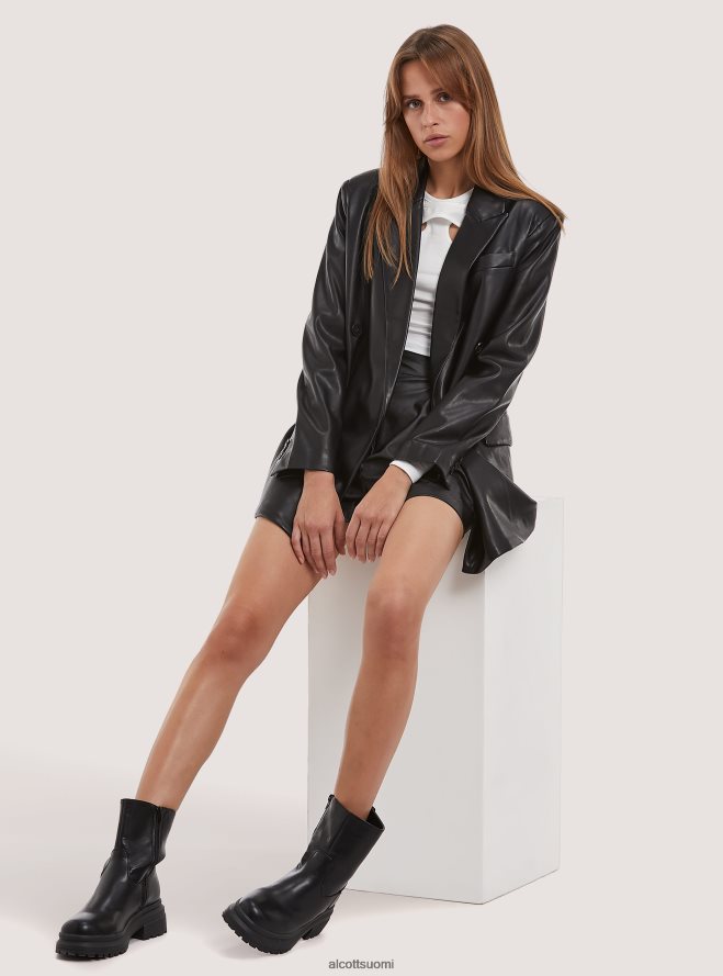 vaatetus fi Alcott naiset Ylisuuri nahkavaikutteinen kaksirivinen bleiseri bk1 musta HL28P0312