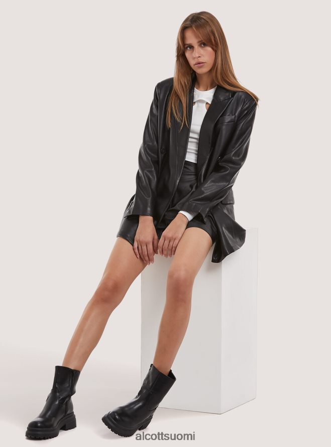 vaatetus fi Alcott naiset Ylisuuri nahkavaikutteinen kaksirivinen bleiseri bk1 musta HL28P0312
