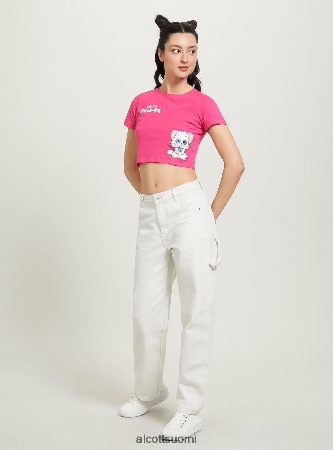 vaatetus fi Alcott naiset kermainen rajattu t-paita fx2 fuxia medium HL28P0341