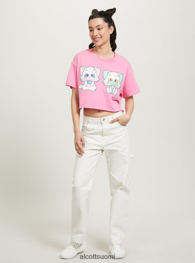 vaatetus fi Alcott naiset kermainen rajattu t-paita pk2 vaaleanpunainen medium HL28P0378