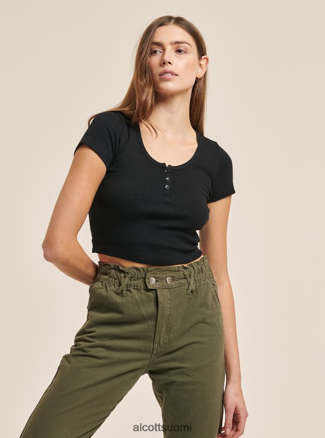 vaatetus fi Alcott naiset leikattu puuvillapusero napeilla musta HL28P0374