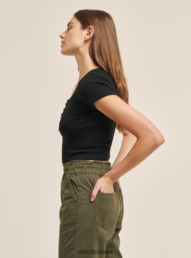 vaatetus fi Alcott naiset leikattu puuvillapusero napeilla musta HL28P0374