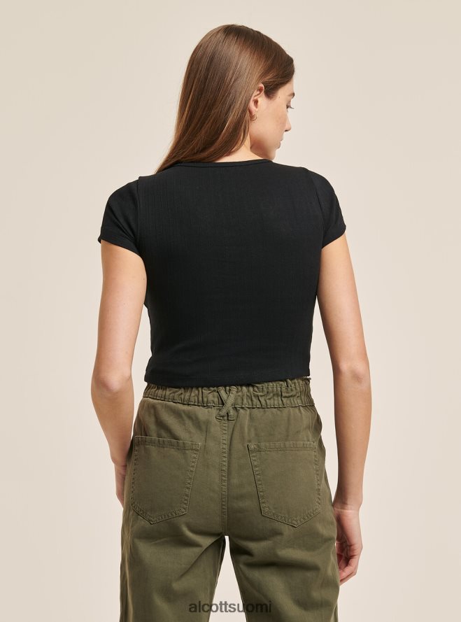 vaatetus fi Alcott naiset leikattu puuvillapusero napeilla musta HL28P0374