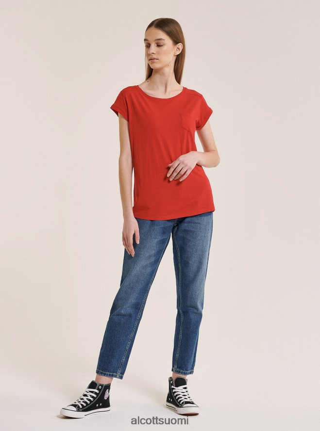 vaatetus fi Alcott naiset perus puuvillainen t-paita rintataskulla valkoinen HL28P0134