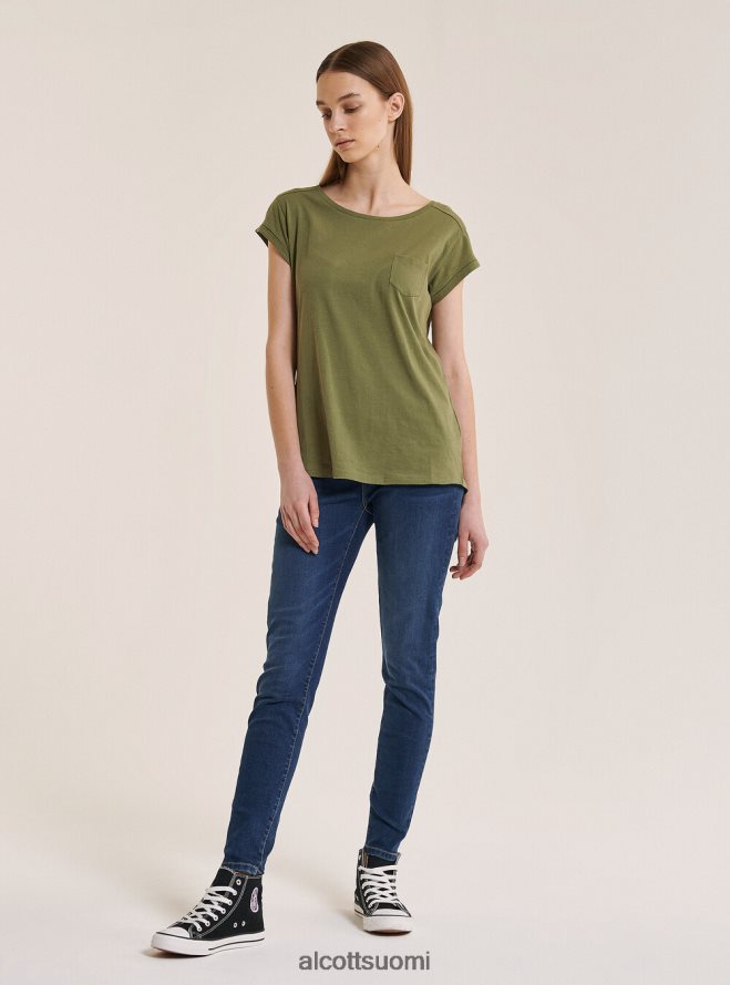 vaatetus fi Alcott naiset perus puuvillainen t-paita rintataskulla valkoinen HL28P0375