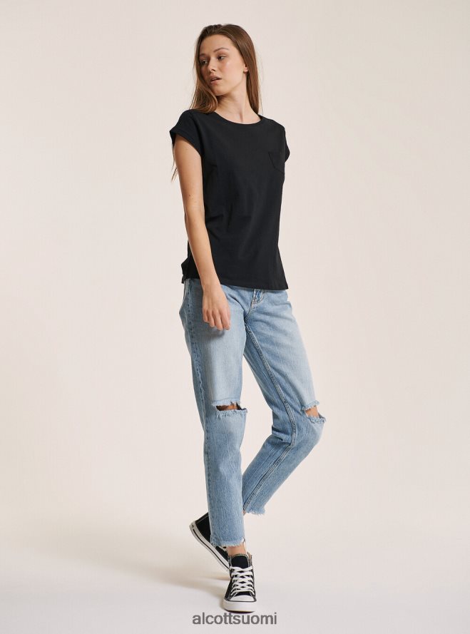 vaatetus fi Alcott naiset perus puuvillainen t-paita rintataskulla valkoinen HL28P0489