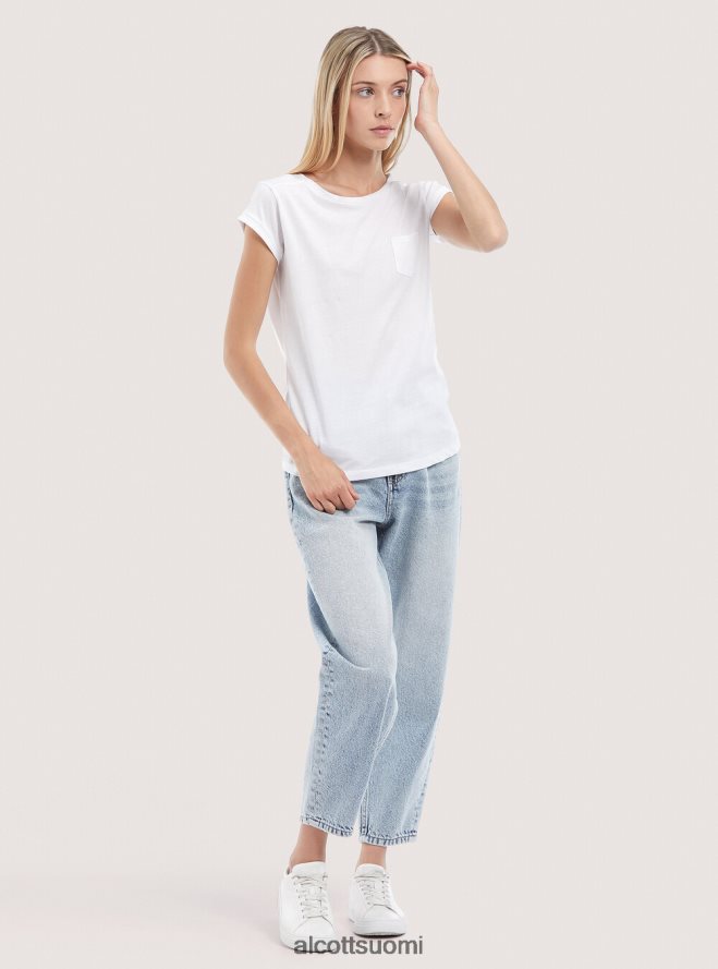 vaatetus fi Alcott naiset perus puuvillainen t-paita rintataskulla valkoinen HL28P098