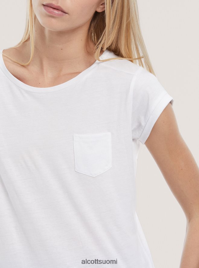 vaatetus fi Alcott naiset perus puuvillainen t-paita rintataskulla valkoinen HL28P098