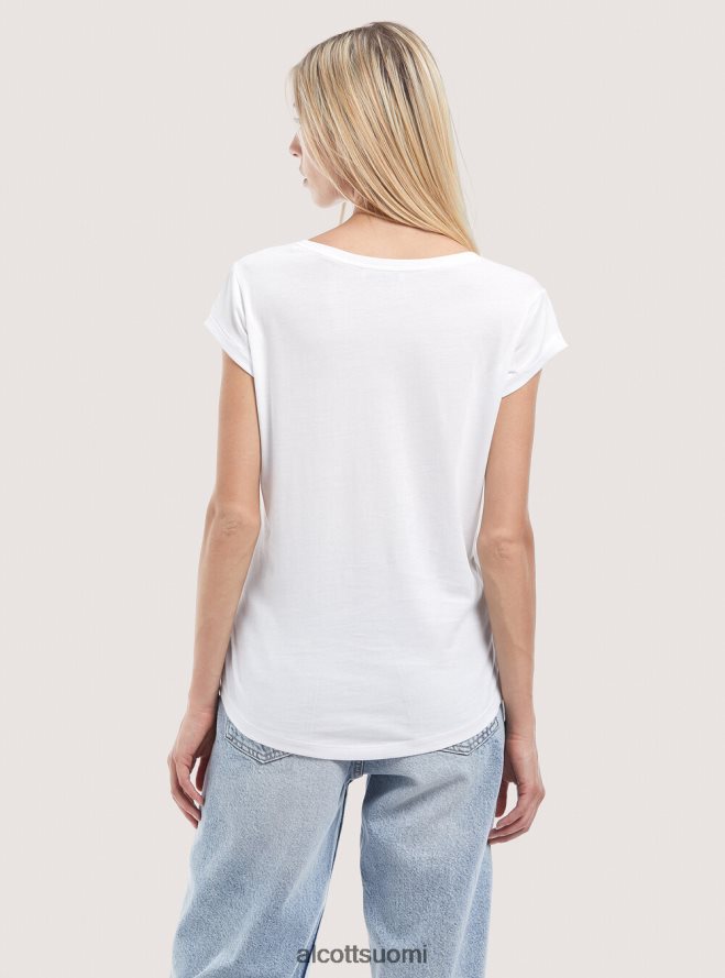 vaatetus fi Alcott naiset perus puuvillainen t-paita rintataskulla valkoinen HL28P098