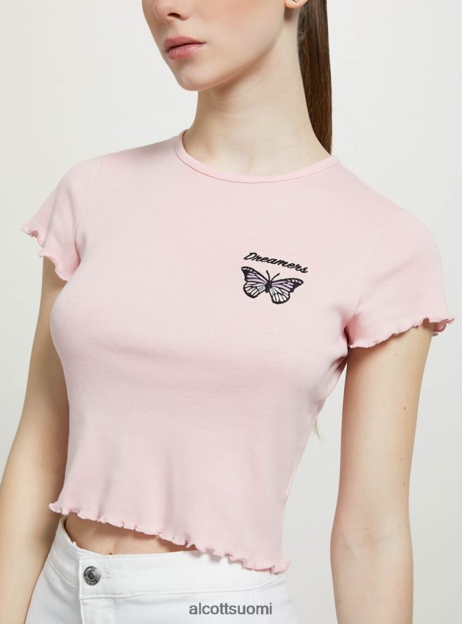 vaatetus fi Alcott naiset puuvillainen t-paita brodeerauksella valkoinen HL28P056