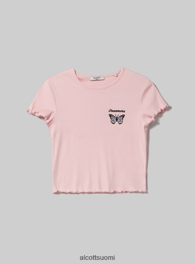 vaatetus fi Alcott naiset puuvillainen t-paita brodeerauksella valkoinen HL28P056