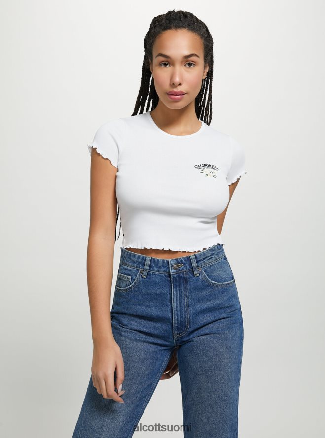 vaatetus fi Alcott naiset puuvillainen t-paita brodeerauksella valkoinen HL28P079