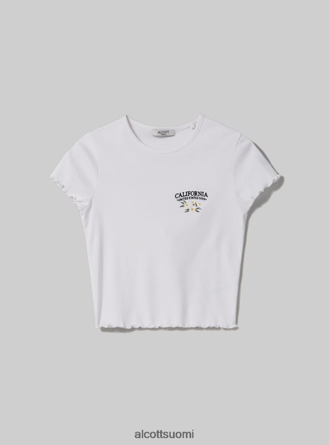 vaatetus fi Alcott naiset puuvillainen t-paita brodeerauksella valkoinen HL28P079