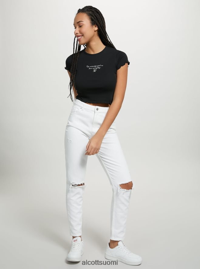 vaatetus fi Alcott naiset puuvillainen t-paita brodeerauksella valkoinen HL28P081