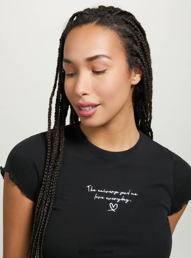 vaatetus fi Alcott naiset puuvillainen t-paita brodeerauksella valkoinen HL28P081