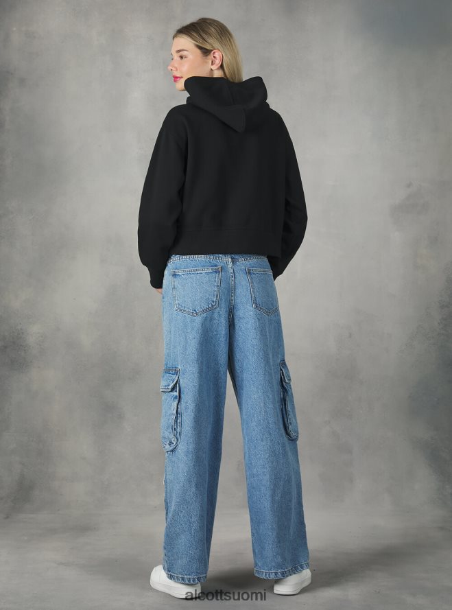 vaatetus fi Alcott naiset lyhennetty collegepaita mukavasti istuvalla hupulla bk1 musta HL28P0436