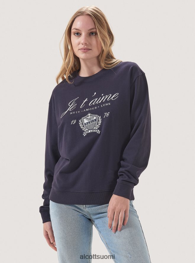 vaatetus fi Alcott naiset pyöreäpääntie brodeerattu collegepaita c0020 luonnonvalkoinen HL28P0238