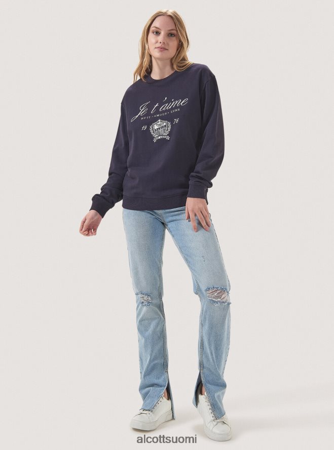 vaatetus fi Alcott naiset pyöreäpääntie brodeerattu collegepaita c0020 luonnonvalkoinen HL28P0238